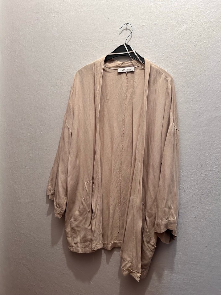 Bej Oversize Keten Kadın Kimono - Görsel 4