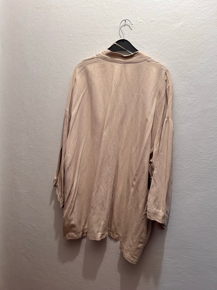 Bej Oversize Keten Kadın Kimono - Görsel 3