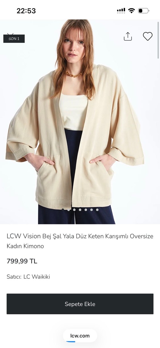 Bej Oversize Keten Kadın Kimono - Görsel 2