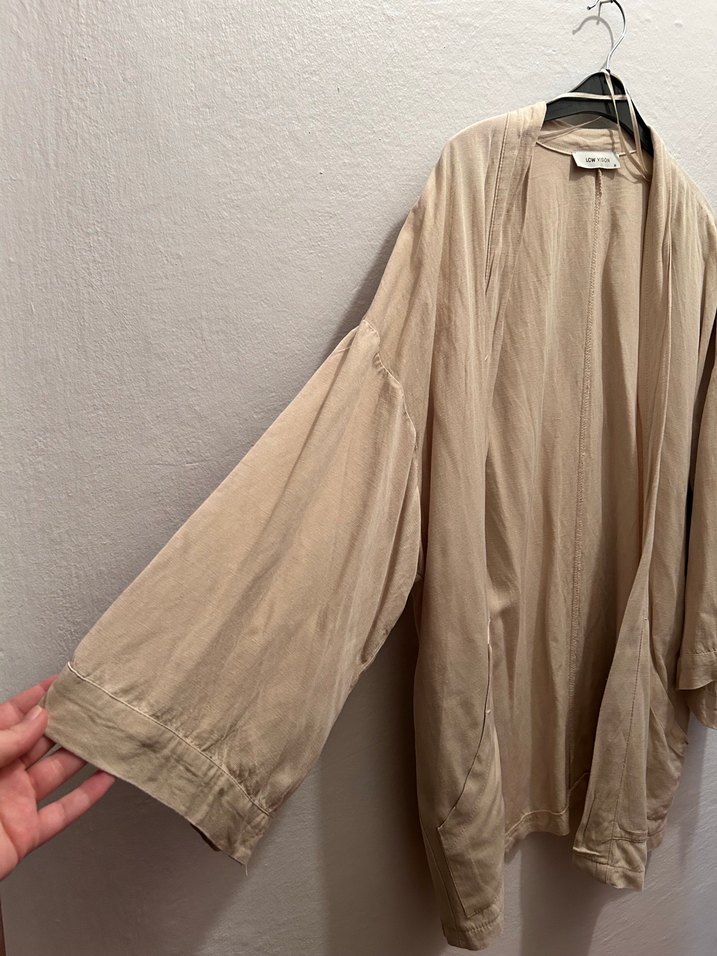 Bej Oversize Keten Kadın Kimono - Görsel 5