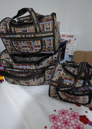 Gri Desenli Beyaz Seyahat Düzenleyici 3'lü Çanta Seti - Görsel 2