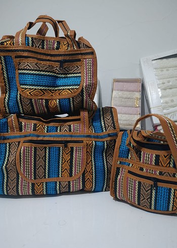 Gri Desenli Beyaz Seyahat Düzenleyici 3'lü Çanta Seti - Görsel 4