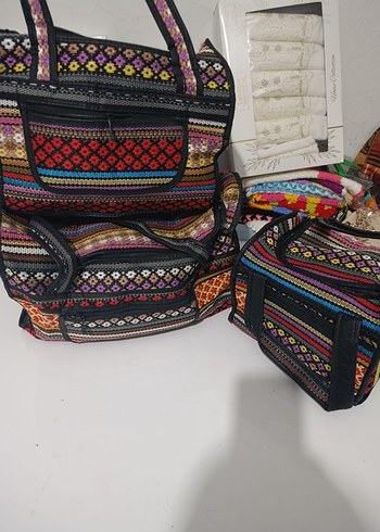 Gri Desenli Beyaz Seyahat Düzenleyici 3'lü Çanta Seti - Görsel 3