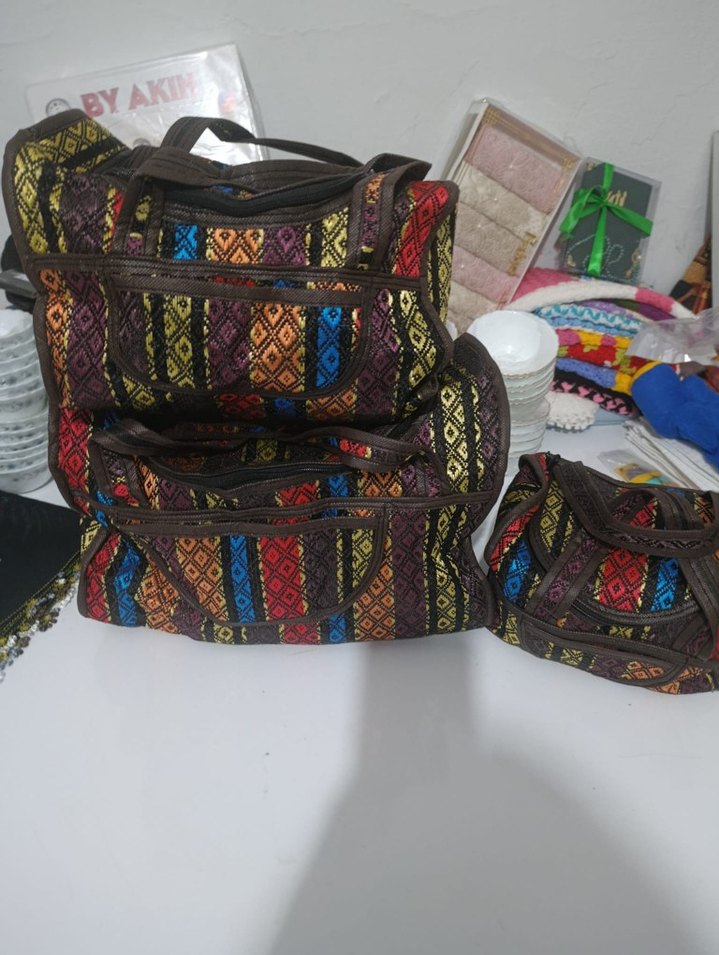 Gri Desenli Beyaz Seyahat Düzenleyici 3'lü Çanta Seti - Görsel 5