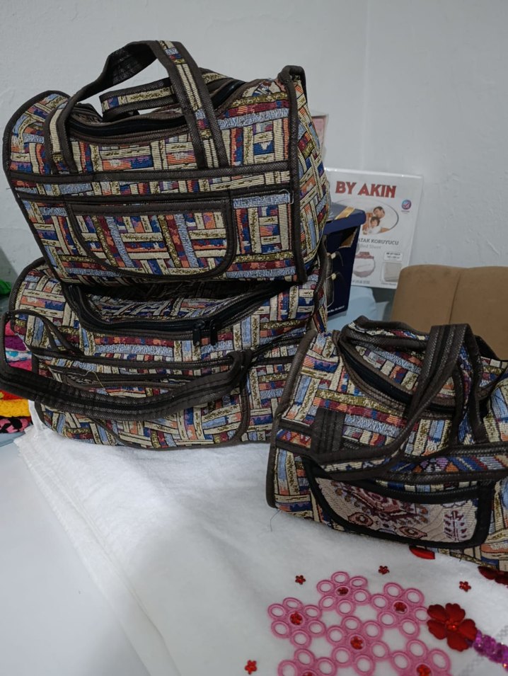 Gri Desenli Beyaz Seyahat Düzenleyici 3'lü Çanta Seti - Görsel 2