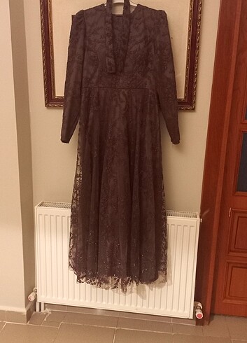 xl Beden Tesettür abiye kave rengi simli 