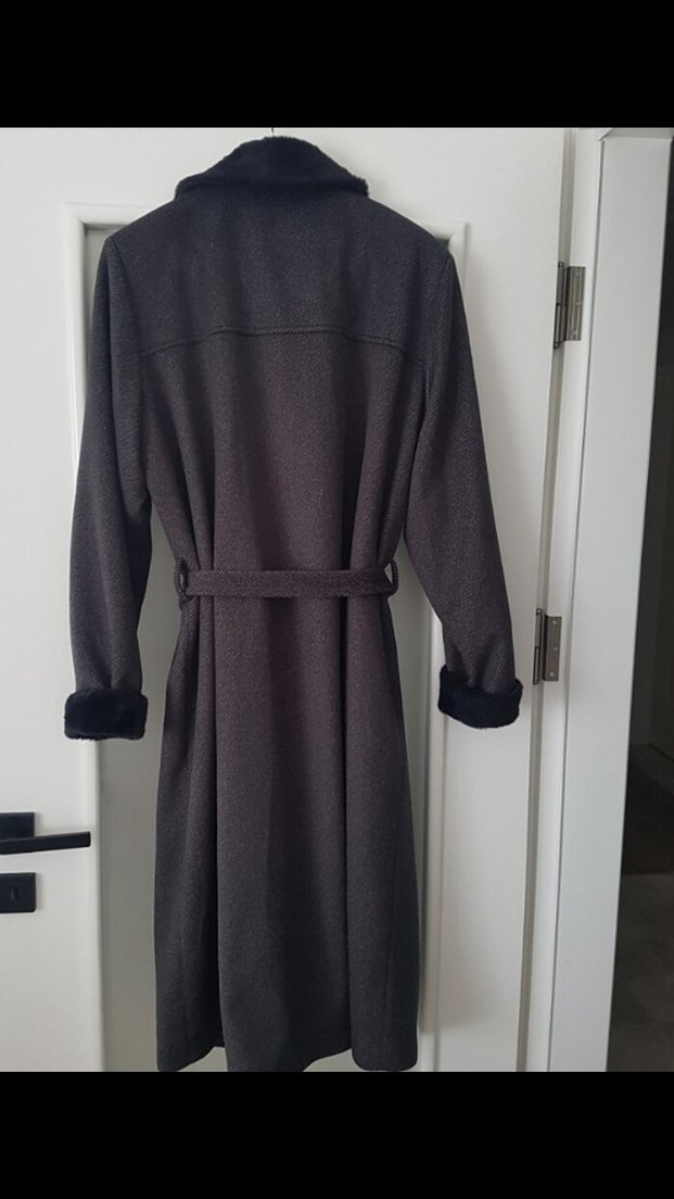 Gri Kemerli Uzun Kadın Kaban - Görsel 2