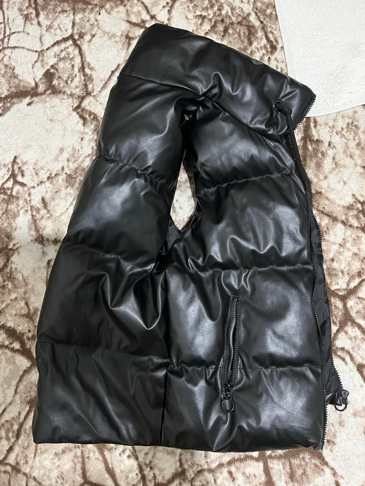 Siyah Deri Kadın Kışlık Mont - Görsel 3