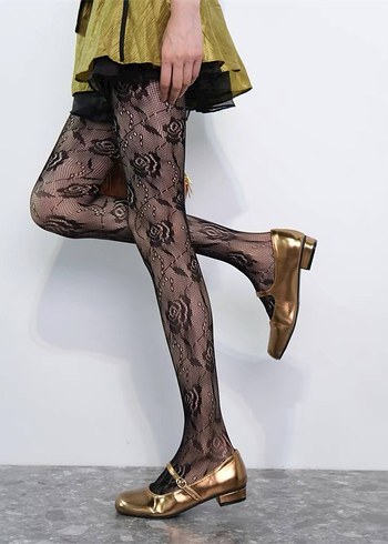 ÇİÇEK DESENLİ FİLE KÜLOTLU ÇORAP - Görsel 5