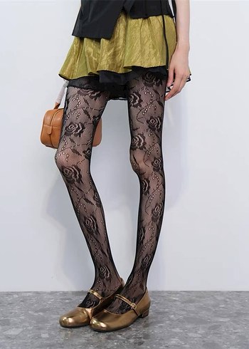 ÇİÇEK DESENLİ FİLE KÜLOTLU ÇORAP - Görsel 2