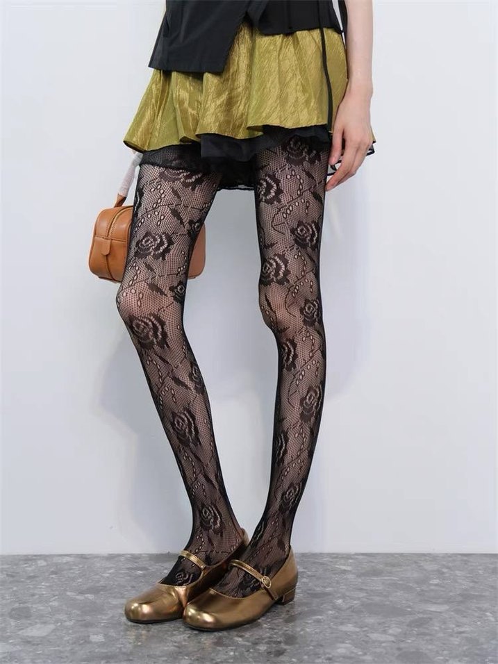 ÇİÇEK DESENLİ FİLE KÜLOTLU ÇORAP - Görsel 2