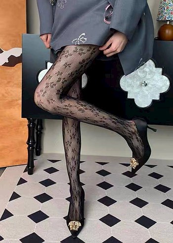 ÇİÇEK DESENLİ FİLE KÜLOTLU ÇORAP - Görsel 2