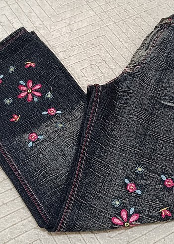 American Vintage Cicek İslemeli Koyu Gri Denim Pantolon
