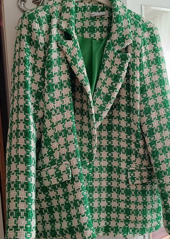 Zara Siklik Ve Rahatlik Yesil Ekose Keten Ceket