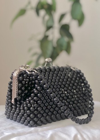 Siyah Boncuk İşlemeli Vintage El Çantası - Görsel 2