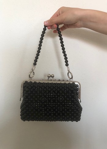 Siyah Boncuk İşlemeli Vintage El Çantası - Görsel 3