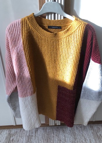 Renkli Örgü Kadın Triko Kazak - Görsel 2