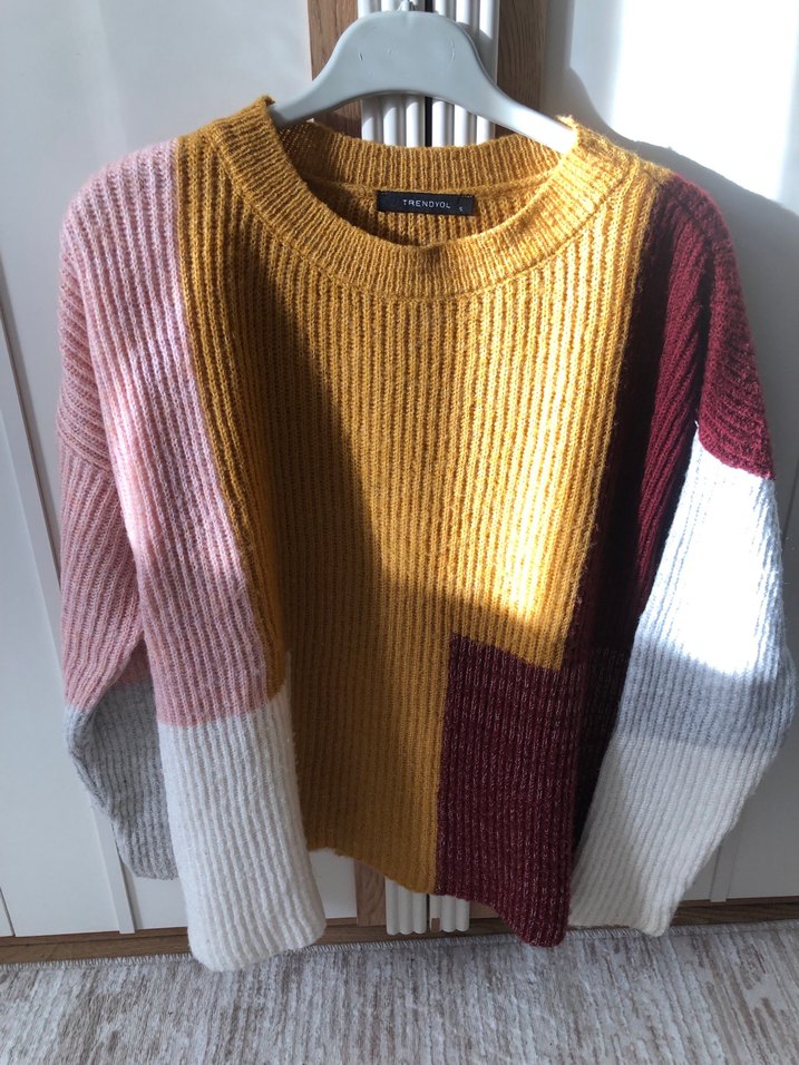 Renkli Örgü Kadın Triko Kazak - Görsel 2