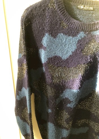 Kadın Mavi Batik Desenli Örgü Kazak - Görsel 2