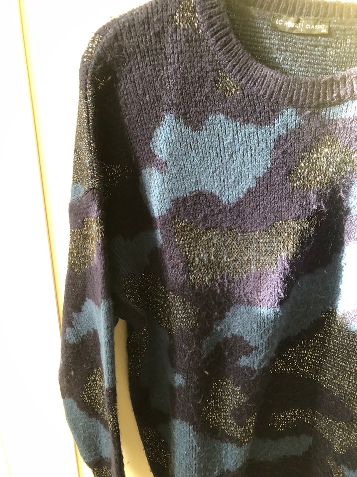 Kadın Mavi Batik Desenli Örgü Kazak - Görsel 2