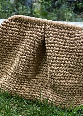Örgü Kadın Clutch Çanta Kahverengi