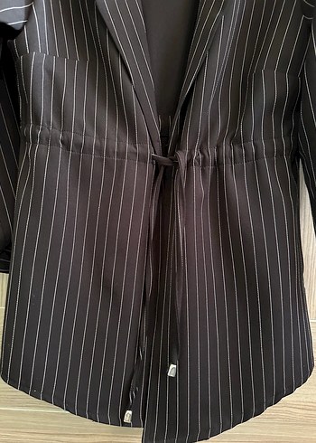 s Beden siyah Renk Çizgili Siyah Kadın Blazer Ceket