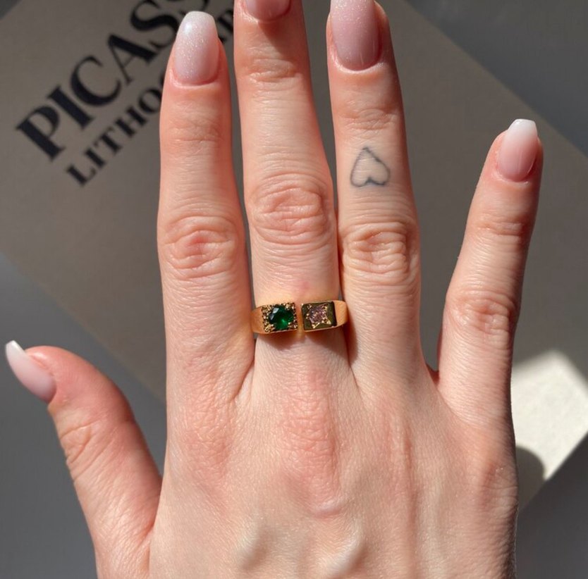 Yeşil ve Pembe Taşlı Altın Yüzük - Görsel 2