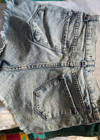 Diğer Gri Mavi Kadın Yırtık Mini Denim Şort