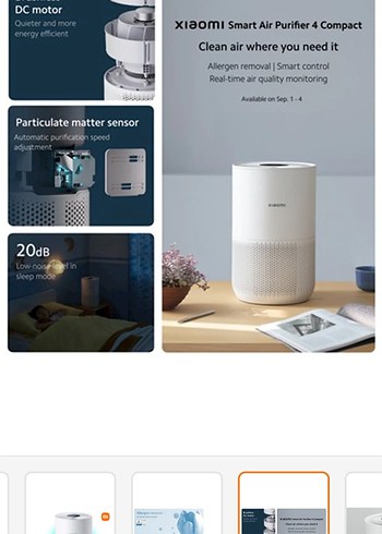 Beden beyaz Renk Xiaomi 4 Beyaz Hava Temizleyici ve Nemlendirici