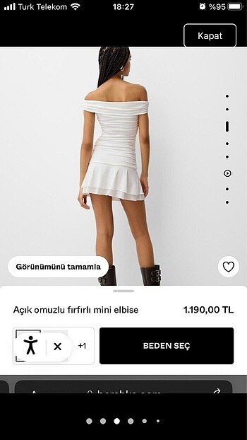 s Beden İXBANDAN SATIŞ bershka mini beyaz elbise açık omuzlu fırfırlı mi