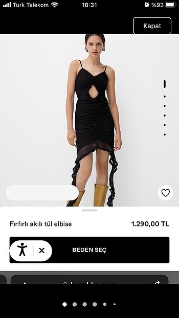 bershka siyah mini elbise fırfırlı akılı tül elbise dekolteli