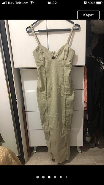 s Beden bershka kot elbise dikiş detaylı bej koy uzun elbise