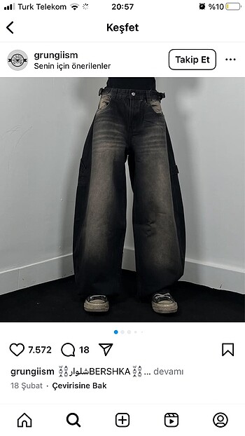 34 Beden bershka viral siyah baggy pantolon ballon fit carpenter pull and
