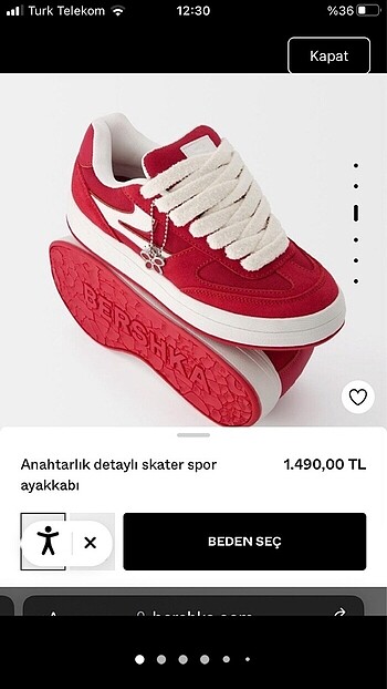 SATIŞTA YOK BERSHKA SPOR AYAKKABI anahtarlık detaylı skater spor