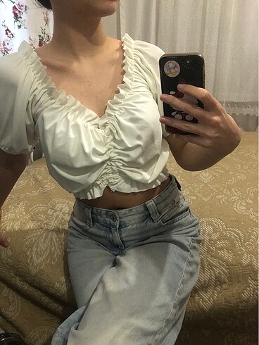 s Beden beyaz Renk yazlık beyaz lastikli crop karpuz kol bluz crop beyaz crop bersh