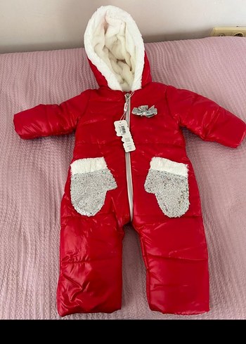 Kız Bebek Kırmızı Kürklü Kar Tulumu