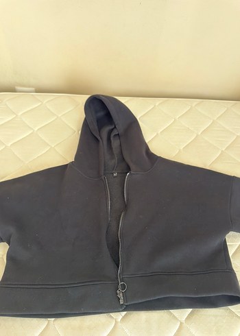 Kadın Siyah Fermuarlı crop Sweatshirt - Görsel 3