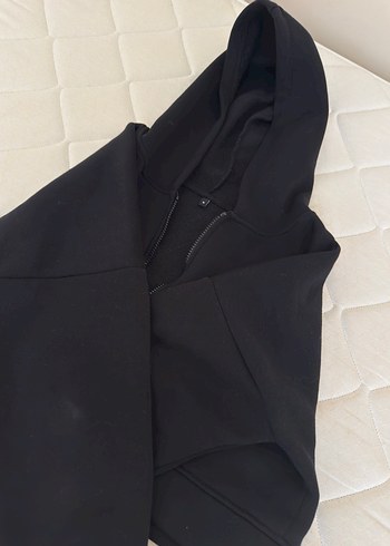 Kadın Siyah Fermuarlı crop Sweatshirt - Görsel 2