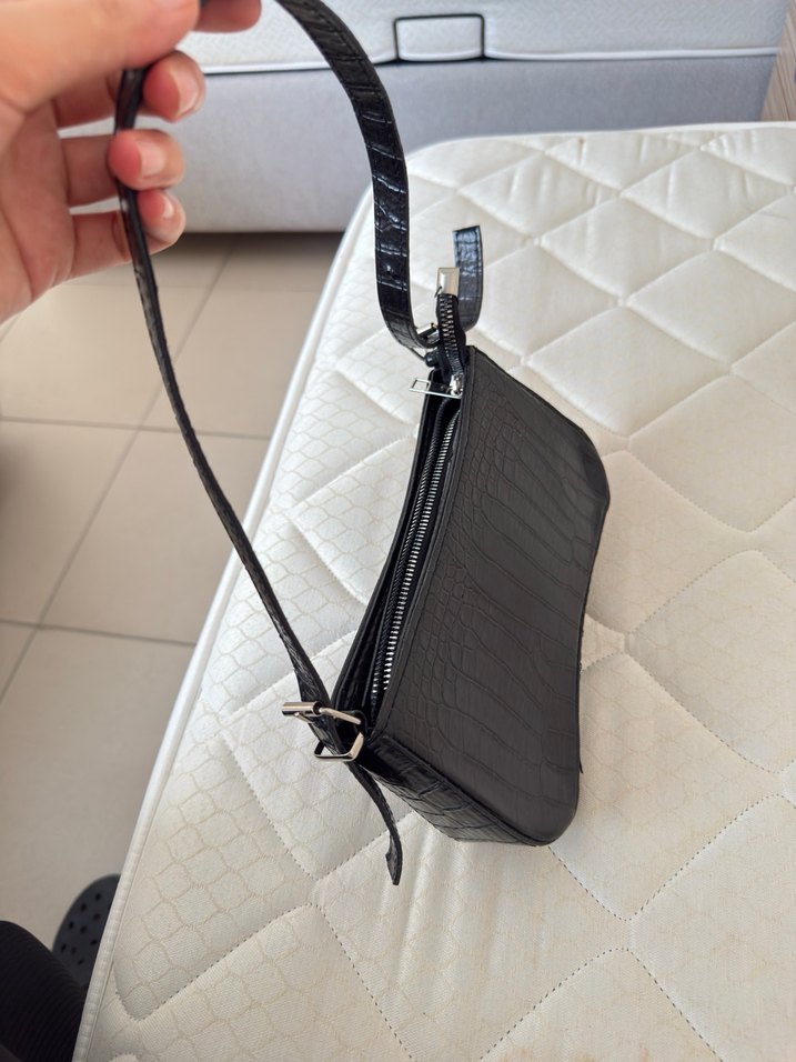 Siyah Yılan Derisi Desenli Deri Kadın Çanta - Görsel 2