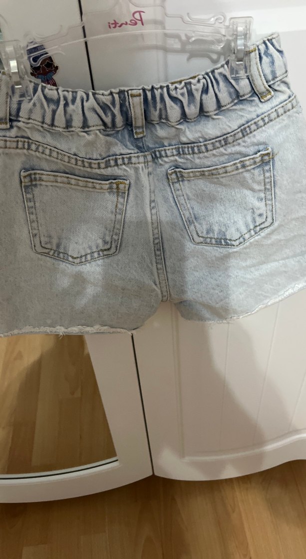 Gri Bağcıklı Mini coçuk  Denim Şort - Görsel 4