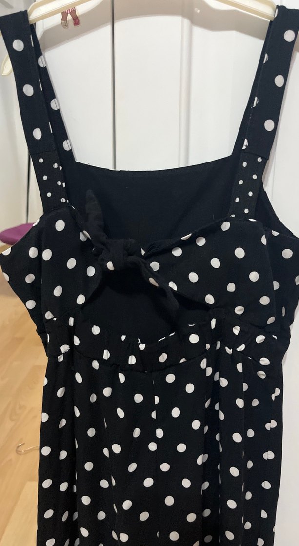 Puantiye Desenli Siyah çocok Uzun Tulum - Görsel 4