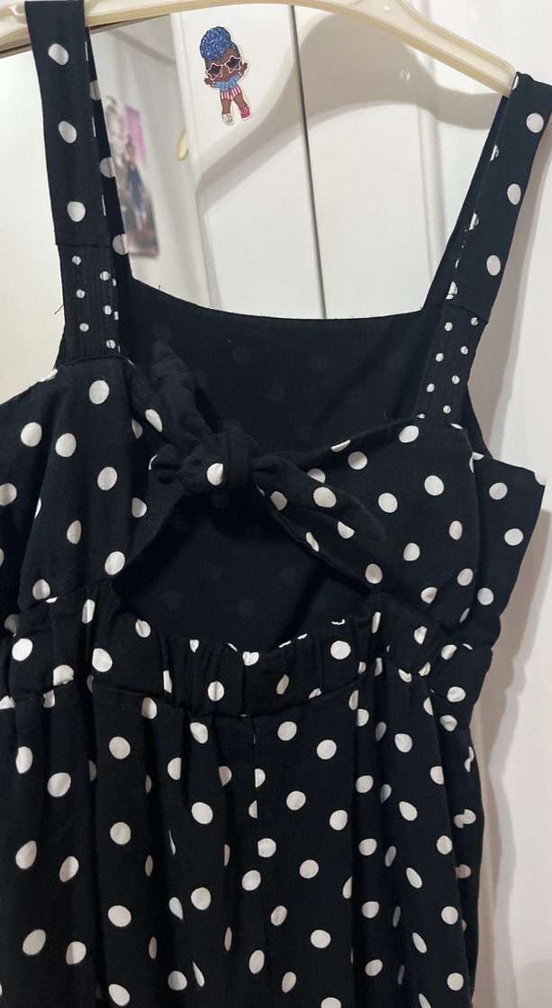 Puantiye Desenli Siyah çocok Uzun Tulum - Görsel 5