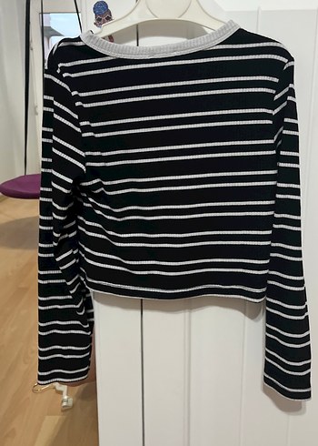 Çizgili Siyah Kadın Triko Kazak - Görsel 3