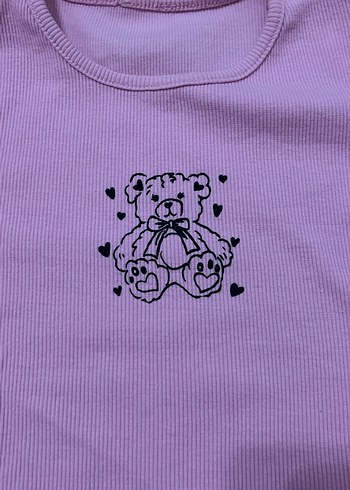 Mor Baskılı Kız Çocuk Kısa Kollu crop - Görsel 3
