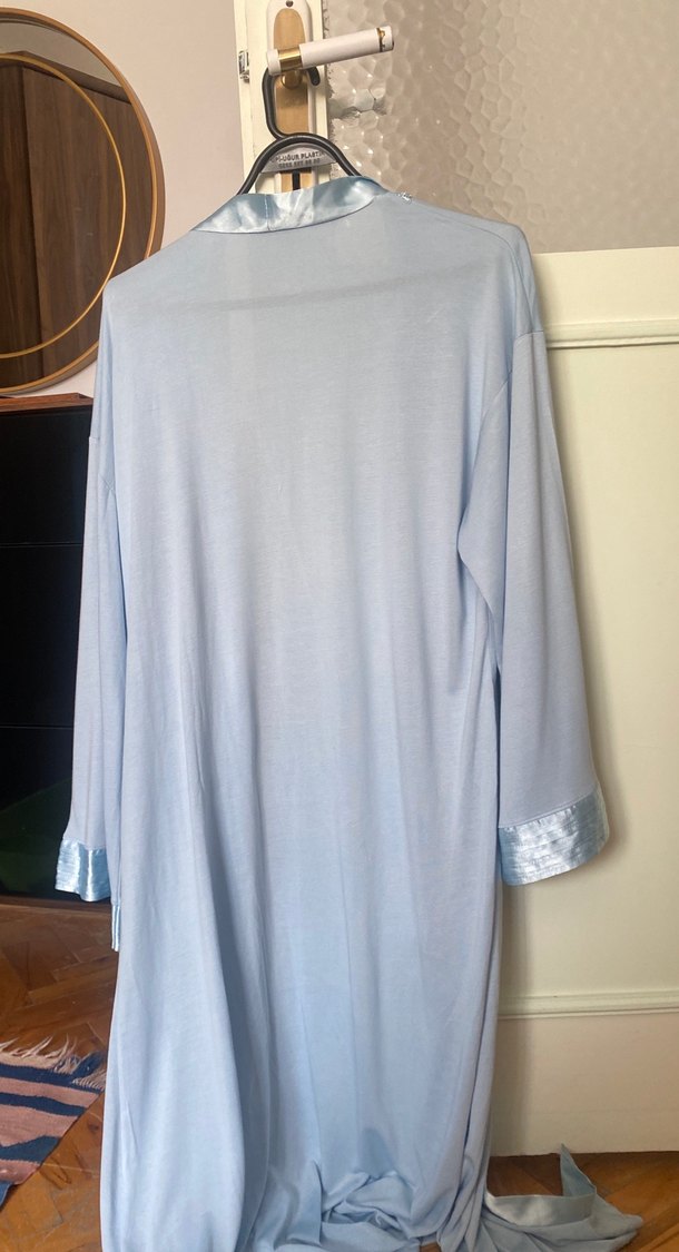 Uzun, bol kesim mavi kadın  hamile sabahlığı - Görsel 4