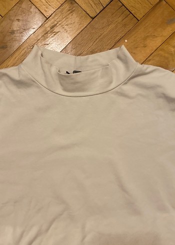 Kadın krem rengi  Uzun Kollu  hafif düşük bel  Klasik Tişört - Görsel 4