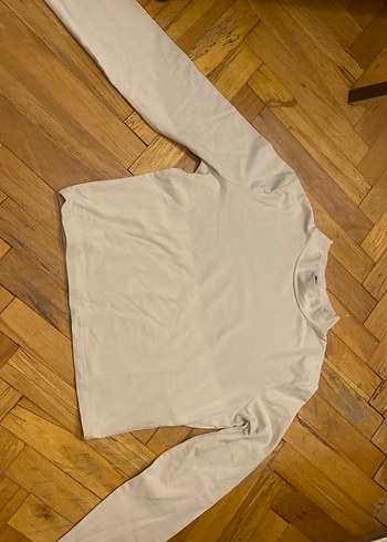 Kadın krem rengi  Uzun Kollu  hafif düşük bel  Klasik Tişört - Görsel 2