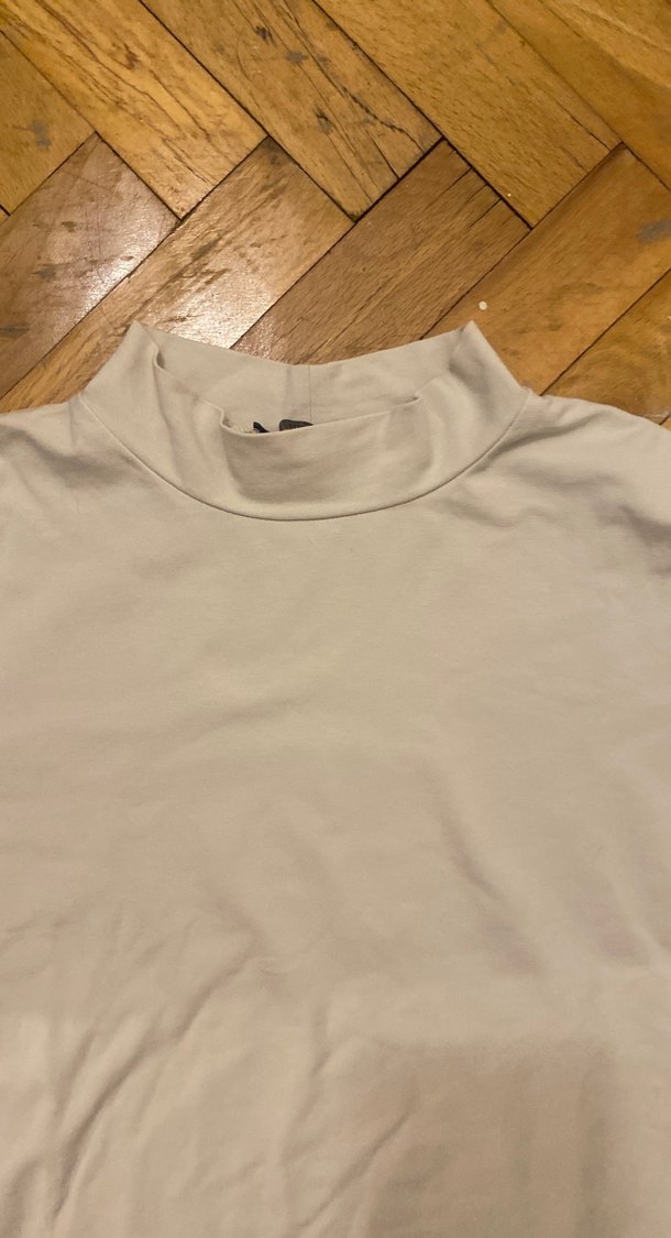 Kadın krem rengi  Uzun Kollu  hafif düşük bel  Klasik Tişört - Görsel 4