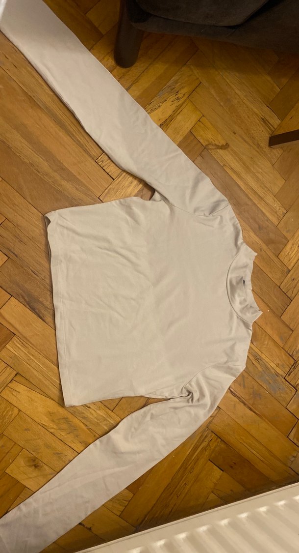 Kadın krem rengi  Uzun Kollu  hafif düşük bel  Klasik Tişört - Görsel 2