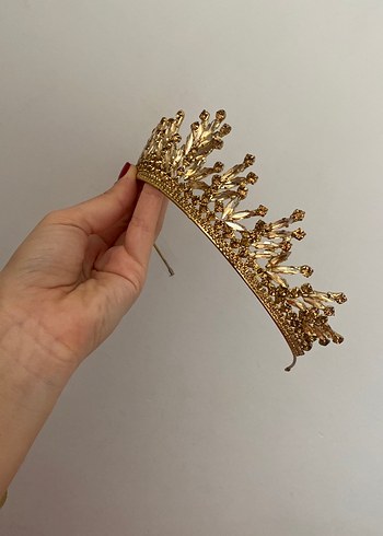 Parlak Altın Taşlı Gelin Tacı - Görsel 3